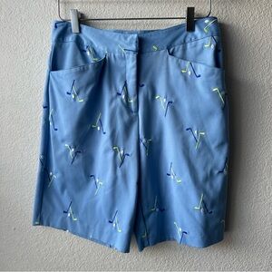 Vintage Blue Green Golf Print Bermuda Beach Shorts Women’s Size 8